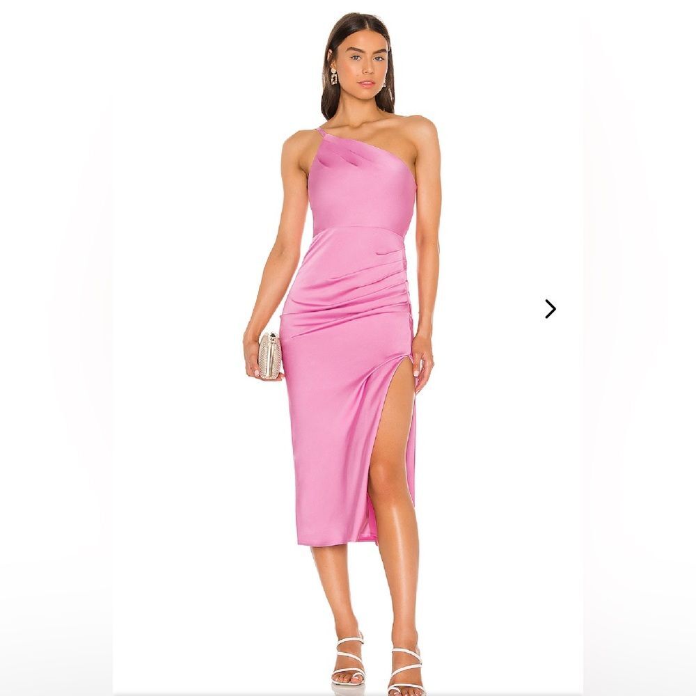Lovers and friends AMINA MIDI satin DRESS one shoulder split hem Revolve